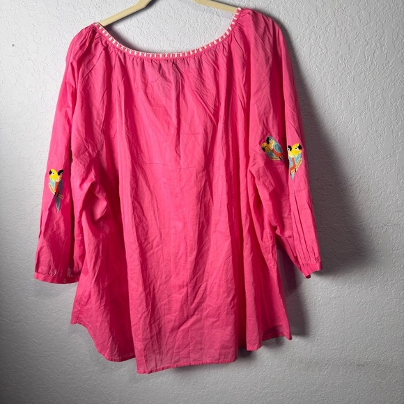 Talbots Parrot Embellished Pink Voile Boho Boxy Popover Cotton Plus Size 3X - Picture 6 of 6